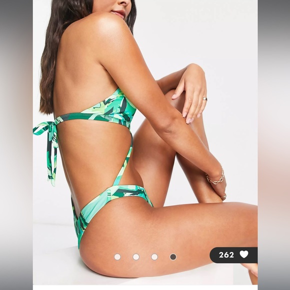 NWT Candypants cutout swimsuit in green abstract print - Picture 3 of 4